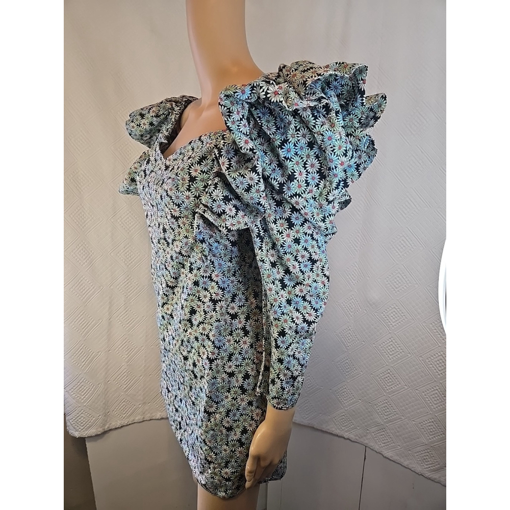Zara M Poplin Daisy Mini Dress Puff Sleeve Sweetheart Floral Cottagecore - Picture 6 of 8